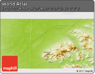 Physical 3D Map of the Area around 68° 8' 7" N, 65° 31' 30" E