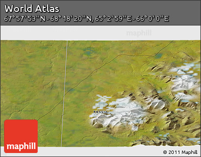 Satellite 3D Map of the Area around 68° 8' 7" N, 65° 31' 30" E