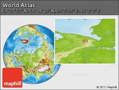 Physical Location Map of the Area around 68° 8' 7" N, 65° 31' 30" E