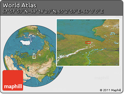 Satellite Location Map of the Area around 68° 8' 7" N, 65° 31' 30" E