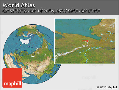 Satellite Location Map of the Area around 68° 8' 7" N, 65° 31' 30" E