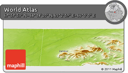 Physical Panoramic Map of the Area around 68° 8' 7" N, 65° 31' 30" E