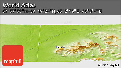 Physical Panoramic Map of the Area around 68° 8' 7" N, 65° 31' 30" E