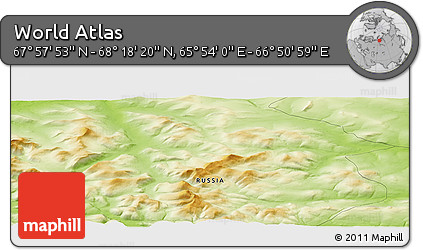 Physical Panoramic Map of the Area around 68° 8' 7" N, 66° 22' 30" E