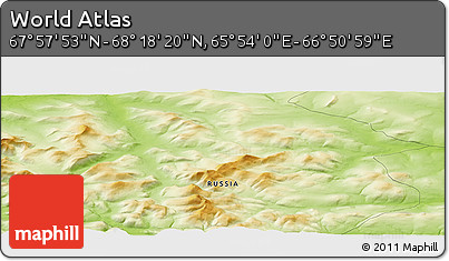 Physical Panoramic Map of the Area around 68° 8' 7" N, 66° 22' 30" E