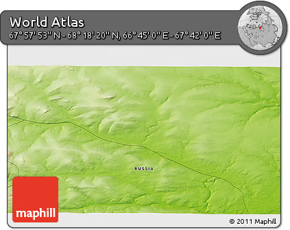 Physical 3D Map of the Area around 68° 8' 7" N, 67° 13' 29" E