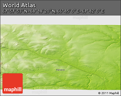 Physical 3D Map of the Area around 68° 8' 7" N, 67° 13' 29" E