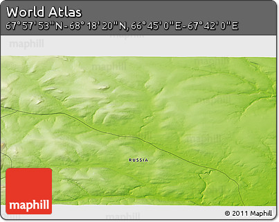 Physical 3D Map of the Area around 68° 8' 7" N, 67° 13' 29" E