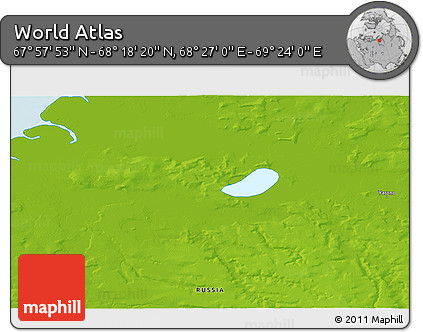 Physical 3D Map of the Area around 68° 8' 7" N, 68° 55' 30" E
