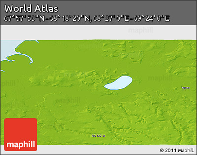 Physical 3D Map of the Area around 68° 8' 7" N, 68° 55' 30" E