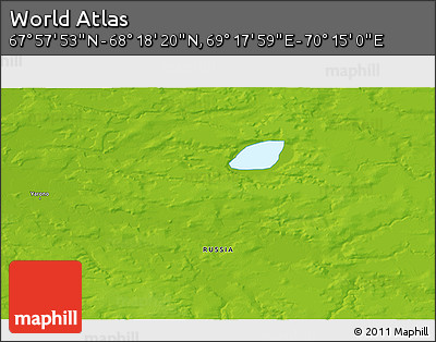 Physical 3D Map of the Area around 68° 8' 7" N, 69° 46' 30" E