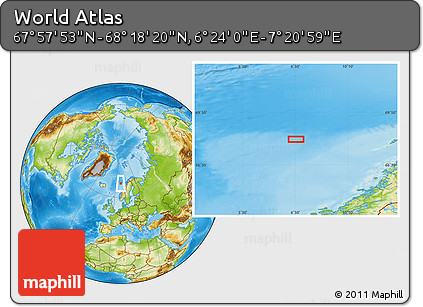 Physical Location Map of the Area around 68° 8' 7" N, 6° 52' 30" E