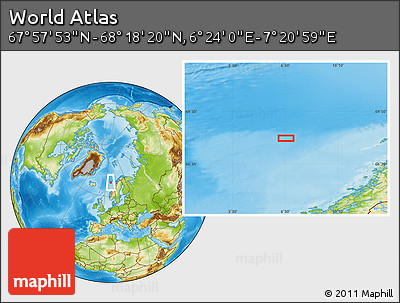 Physical Location Map of the Area around 68° 8' 7" N, 6° 52' 30" E