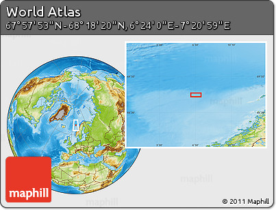 Physical Location Map of the Area around 68° 8' 7" N, 6° 52' 30" E