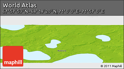Physical Panoramic Map of the Area around 68° 8' 7" N, 71° 28' 29" E