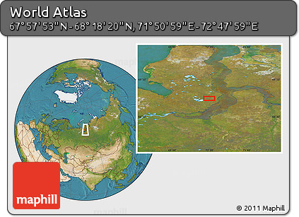 Satellite Location Map of the Area around 68° 8' 7" N, 72° 19' 29" E