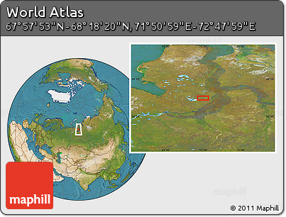 Satellite Location Map of the Area around 68° 8' 7" N, 72° 19' 29" E