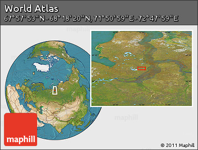 Satellite Location Map of the Area around 68° 8' 7" N, 72° 19' 29" E