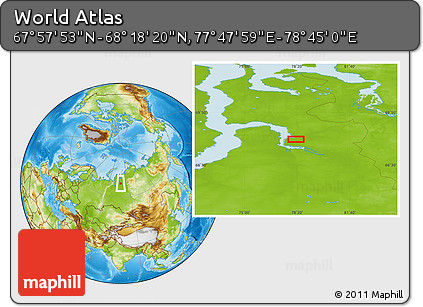 Physical Location Map of the Area around 68° 8' 7" N, 78° 16' 30" E