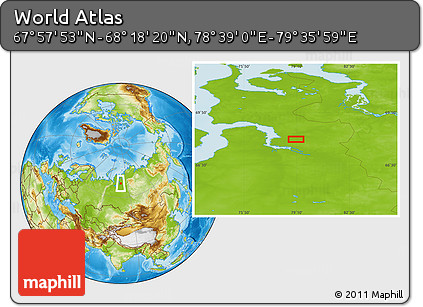 Physical Location Map of the Area around 68° 8' 7" N, 79° 7' 30" E