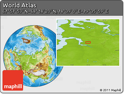 Physical Location Map of the Area around 68° 8' 7" N, 79° 7' 30" E
