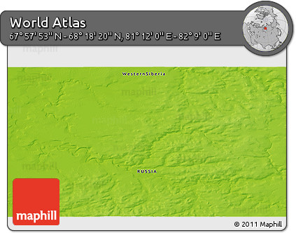Physical 3D Map of the Area around 68° 8' 7" N, 81° 40' 30" E