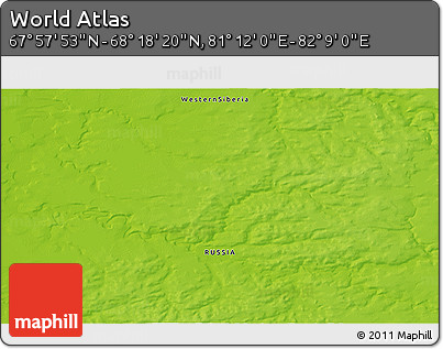 Physical 3D Map of the Area around 68° 8' 7" N, 81° 40' 30" E