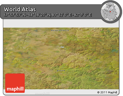 Satellite 3D Map of the Area around 68° 8' 7" N, 81° 40' 30" E