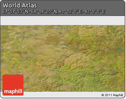 Satellite 3D Map of the Area around 68° 8' 7" N, 81° 40' 30" E