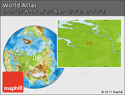 Physical Location Map of the Area around 68° 8' 7" N, 81° 40' 30" E