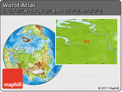 Physical Location Map of the Area around 68° 8' 7" N, 81° 40' 30" E