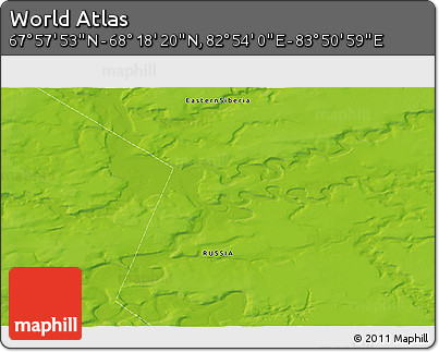 Physical 3D Map of the Area around 68° 8' 7" N, 83° 22' 30" E