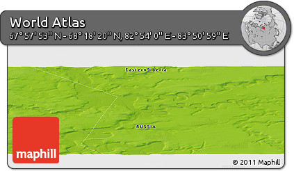 Physical Panoramic Map of the Area around 68° 8' 7" N, 83° 22' 30" E
