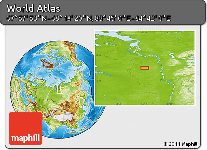 Physical Location Map of the Area around 68° 8' 7" N, 84° 13' 29" E