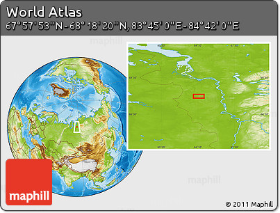 Physical Location Map of the Area around 68° 8' 7" N, 84° 13' 29" E