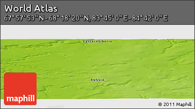 Physical Panoramic Map of the Area around 68° 8' 7" N, 84° 13' 29" E