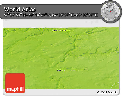 Physical 3D Map of the Area around 68° 8' 7" N, 85° 4' 29" E