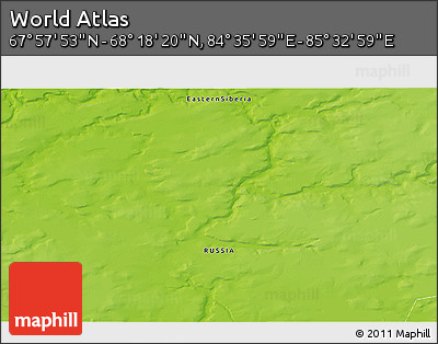 Physical 3D Map of the Area around 68° 8' 7" N, 85° 4' 29" E