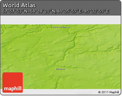Physical 3D Map of the Area around 68° 8' 7" N, 85° 4' 29" E