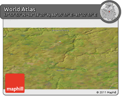 Satellite 3D Map of the Area around 68° 8' 7" N, 85° 4' 29" E