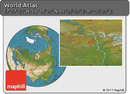 Satellite Location Map of the Area around 68° 8' 7" N, 85° 4' 29" E