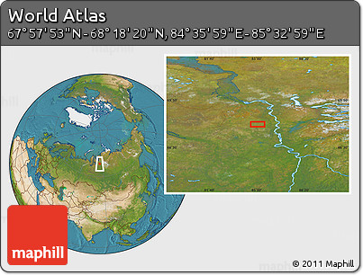 Satellite Location Map of the Area around 68° 8' 7" N, 85° 4' 29" E