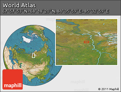 Satellite Location Map of the Area around 68° 8' 7" N, 85° 4' 29" E