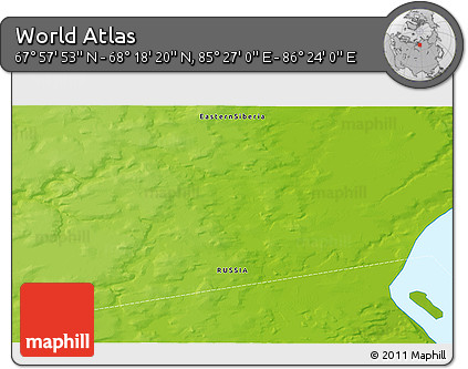 Physical 3D Map of the Area around 68° 8' 7" N, 85° 55' 30" E