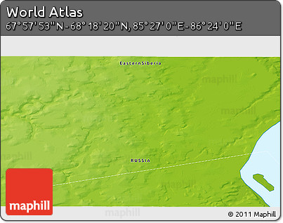 Physical 3D Map of the Area around 68° 8' 7" N, 85° 55' 30" E