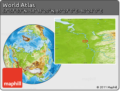 Physical Location Map of the Area around 68° 8' 7" N, 85° 55' 30" E