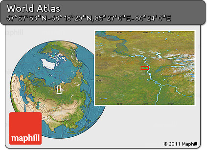 Satellite Location Map of the Area around 68° 8' 7" N, 85° 55' 30" E