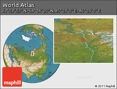 Satellite Location Map of the Area around 68° 8' 7" N, 85° 55' 30" E