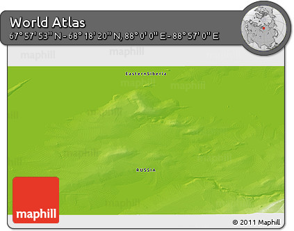 Physical 3D Map of the Area around 68° 8' 7" N, 88° 28' 29" E