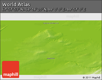 Physical 3D Map of the Area around 68° 8' 7" N, 88° 28' 29" E